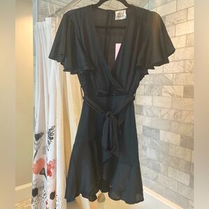 HELLO MOLLY black shirt sleeve ruffle mini dress